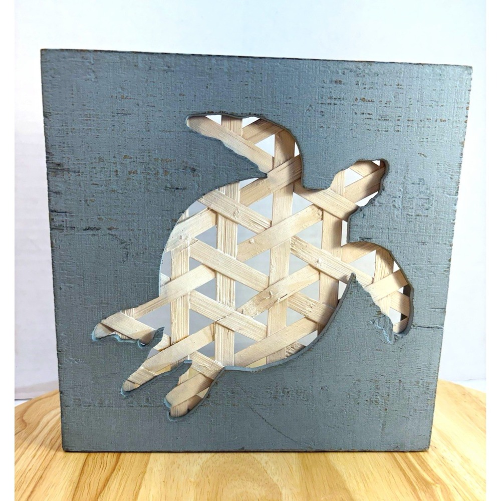 Hobby Lobby Turtle Table Decor Wood Block Sign Blue Gray 8x8 Coastal 1949205